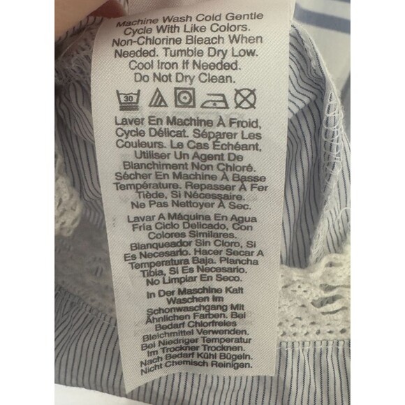 DKNY Donna Karan Striped Blouse sz L Ruffle Hem Pointed Collar Long Sleeve Work - Picture 5 of 9